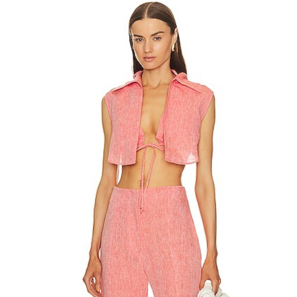 Matthew Bruch Cropped Vest with Triangle Top Red  Melange 100% Linen XL